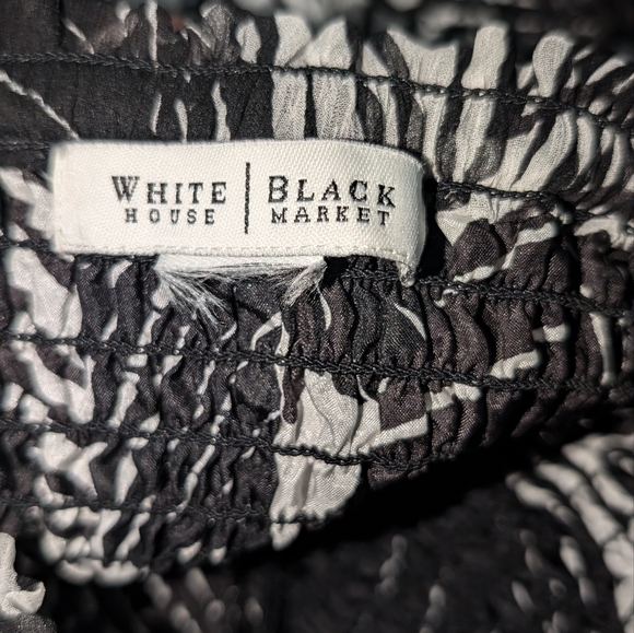 WHBM 100% silk Flowy Tropical Leaf print White /Black Halter Tube top - Picture 2 of 12